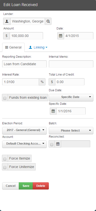 Loan from Candidate - transaction details